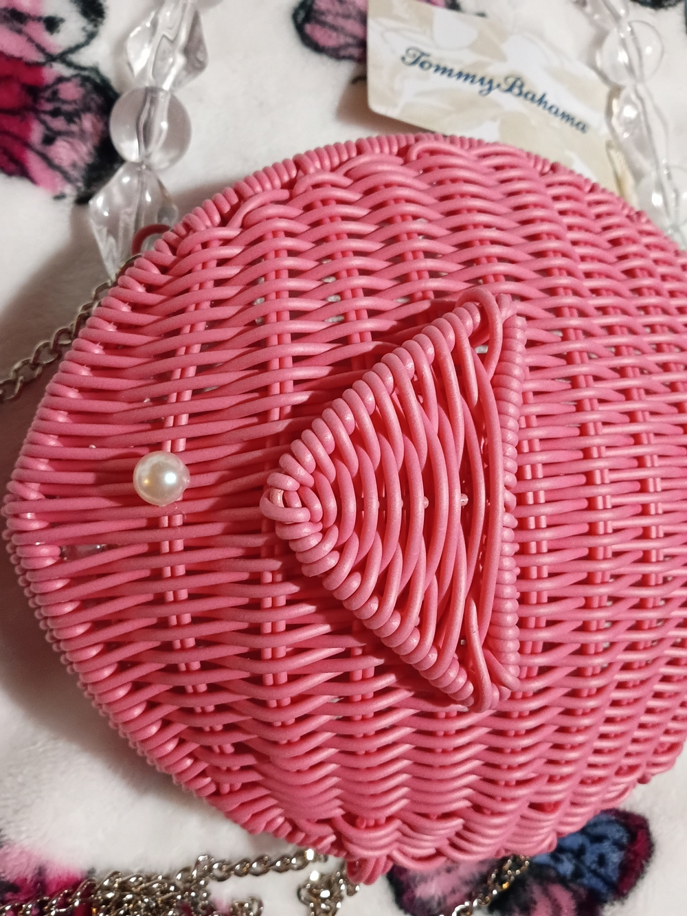 Tommy Bahama Tik Toc Viral Pink Woven Crossbody Fish Bag - Picture 9 of 10
